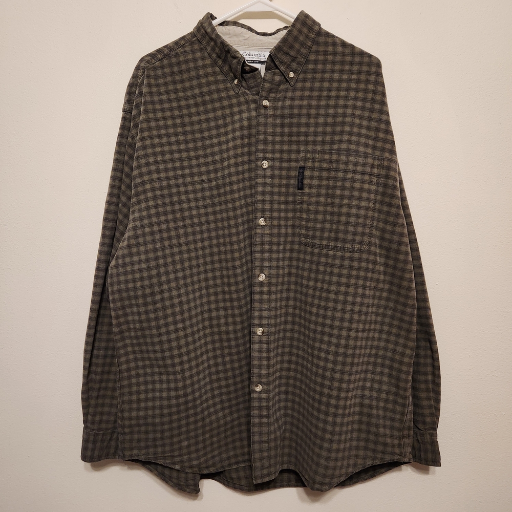 Columbia Olive Plaid Men's Button Down Shirt